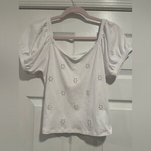 American Eagle Outfitters White Floral Eyelet Blouse